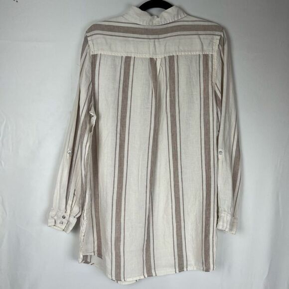 Jones New York 100% Linen White Striped Long Sleeve Tunic Button Down Up Women’s - Picture 8 of 16